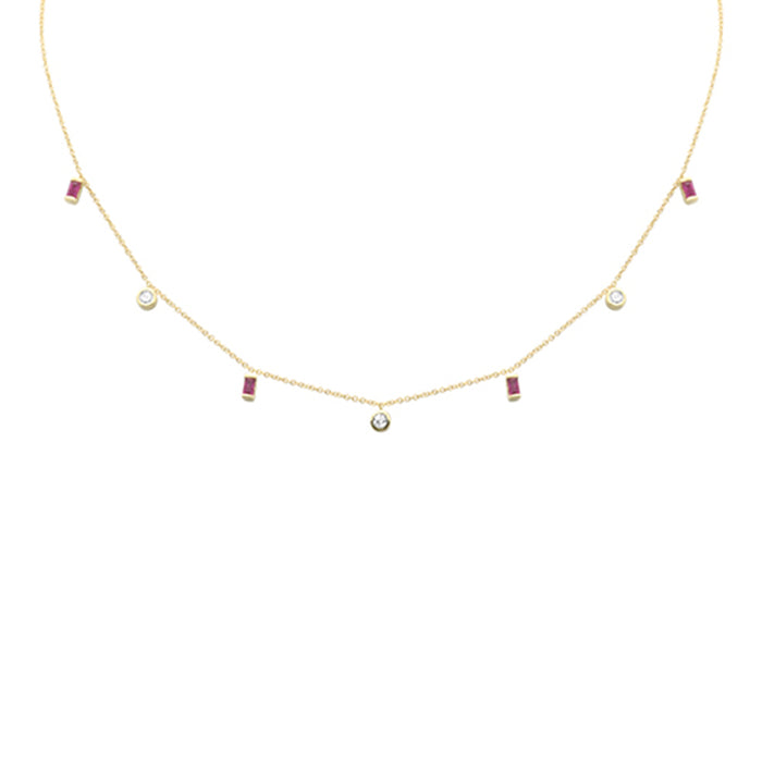 SPECIAL! .61ct G SI 14K Yellow Gold Diamond & Ruby Gemstone Necklace 16" + 2" Ext