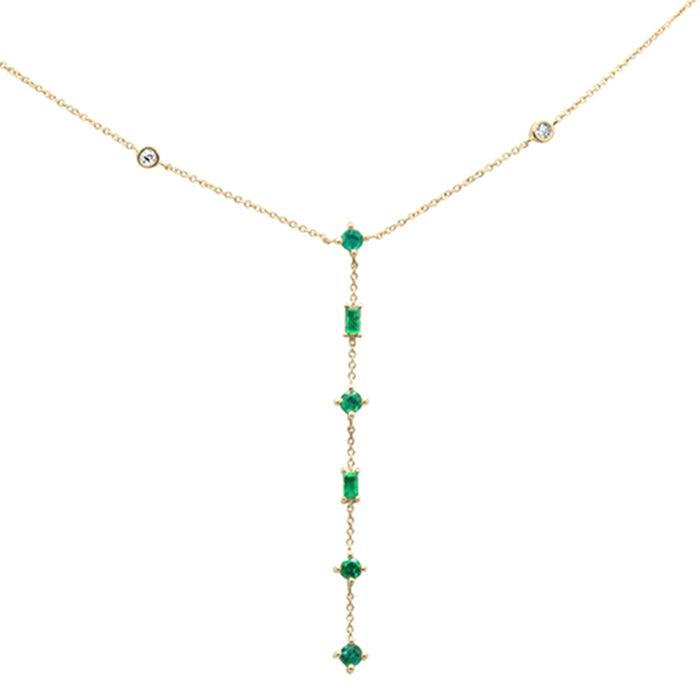 SPECIAL! .71ct G SI 14K Yellow Gold Diamond & Emerald Gemstone Drop Lariat Pendant Necklace 16" + 2" Ext