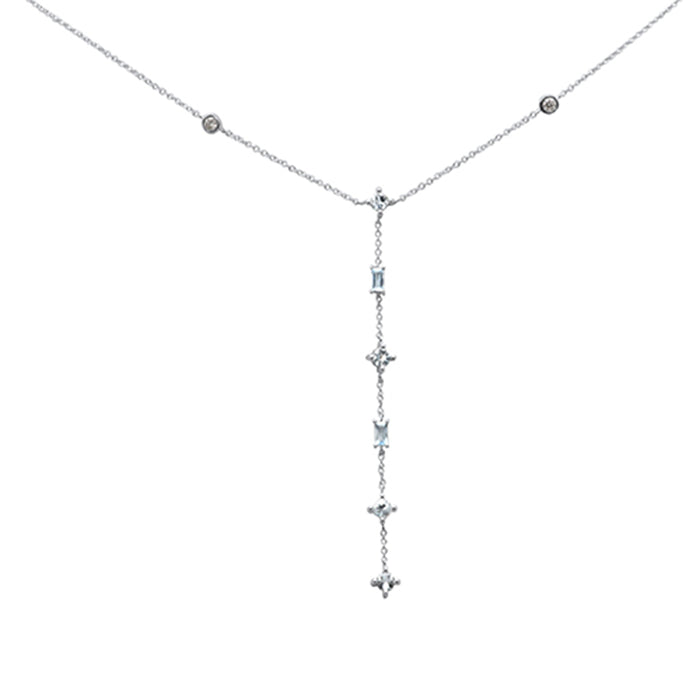 DIAMOND CLOSEOUT! .60ct G SI 14K White Gold Diamond & Aquamarine Gemstone Drop Lariat Pendant Necklace 18" Long
