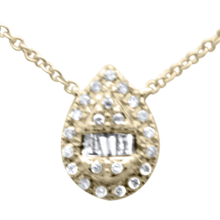 DIAMOND CLOSEOUT! .15ct G SI 14K Yellow GoldDiamond Round & Baguette Pear Shape Pendant Necklace 16" + 2" EXT