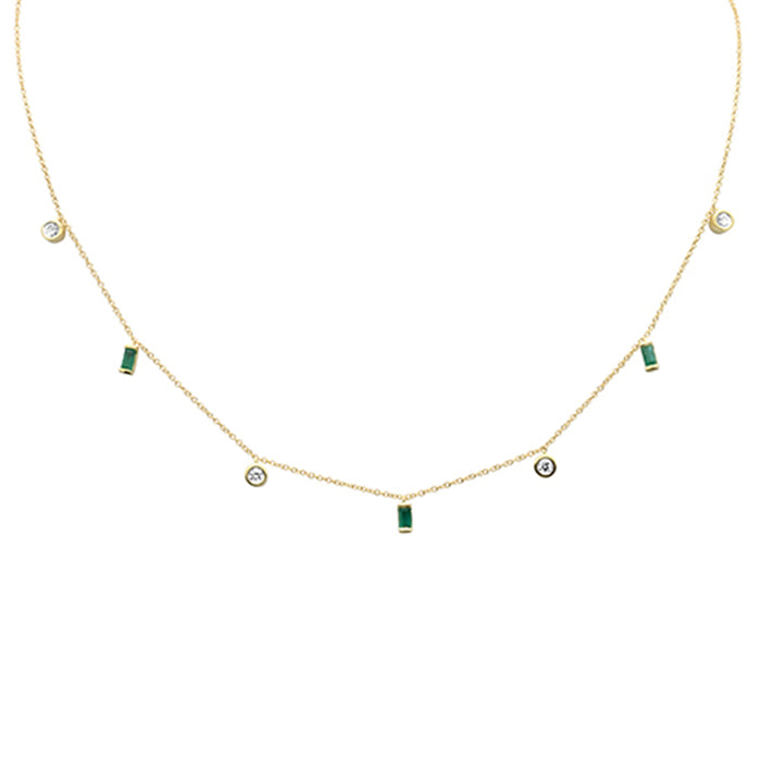 DIAMOND CLOSEOUT! .51ct G SI 14K Yellow Gold Diamond & Emerald Gemstone Dangling Pendant Necklace 16" + 2" EXT