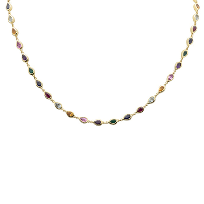 DIAMOND CLOSEOUT! 7.88ct G SI 14K Yellow Gold Pear Shaped Multi Color Gemstone Pendant Necklace 12" + 4" EXT