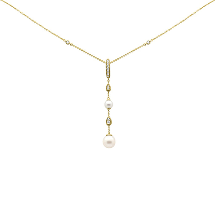 DIAMOND CLOSEOUT! .20ct G SI 14K Yellow Gold Diamond Pearl Drop Pendant Necklace 16" + 2" EXT