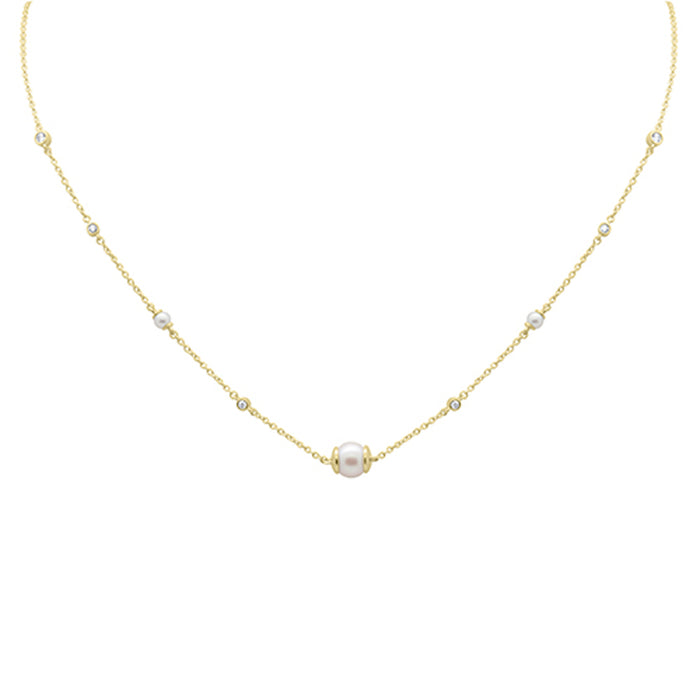 SPECIAL! .16ct G SI 14K Yellow Gold Diamond Pearl Pendant Necklace 16" + 2" EXT