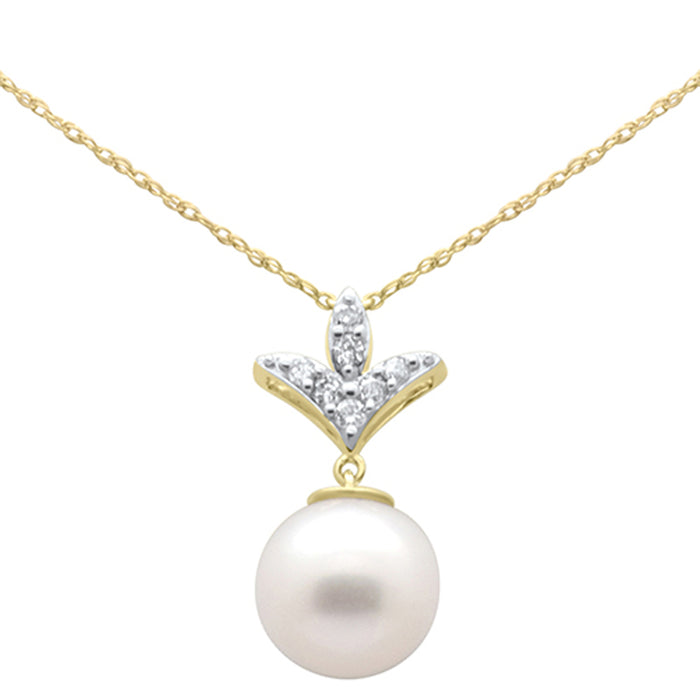 DIAMOND CLOSEOUT! .22ct G SI 14K Yellow Gold Diamond Pearl Pendant Necklace 18" Long