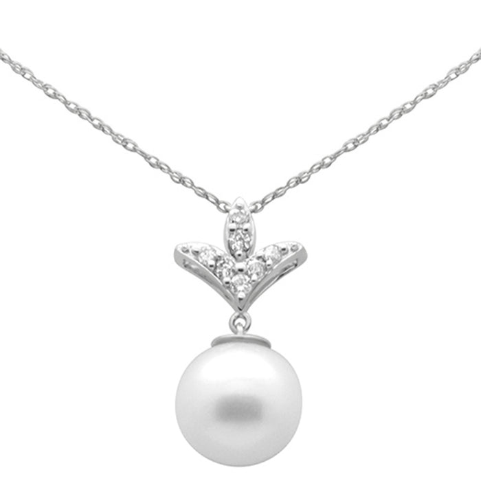 SPECIAL! .22ct G SI 14K White Gold Diamond Pearl Pendant Necklace 18" Long