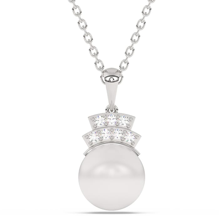 SPECIAL! 6.35ct G SI 14K White Gold Diamond Pearl Pendant Necklace 18" Long