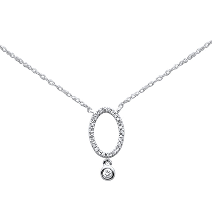 DIAMOND CLOSEOUT! .09ct G SI 14K White Gold Diamond Oval Pendant Necklace 18"Long