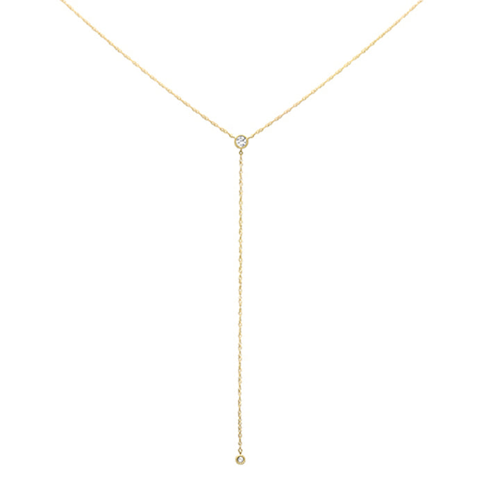 DIAMOND CLOSEOUT! .11ct G SI 14K Yellow Gold Diamond Bezel Drop Pendant Necklace 18" Long