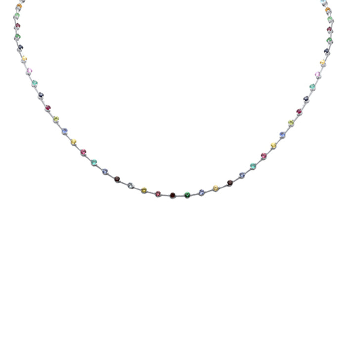 DIAMOND CLOSEOUT! 3.51ct G SI 14K White Gold Multi Color Gemstones Necklace 16" Long