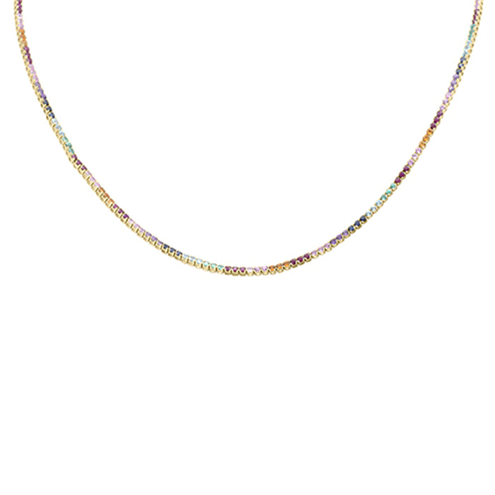 GEMSTONE CLOSEOUT! 4.81ct G SI 14K Yellow Gold Multi Color Gemstone Tennis Necklace 16" Long