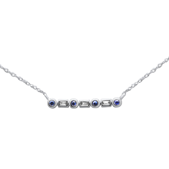 .10ct G SI 14K White Gold Diamond & Blue Sapphire Pendant Necklace 18"Long
