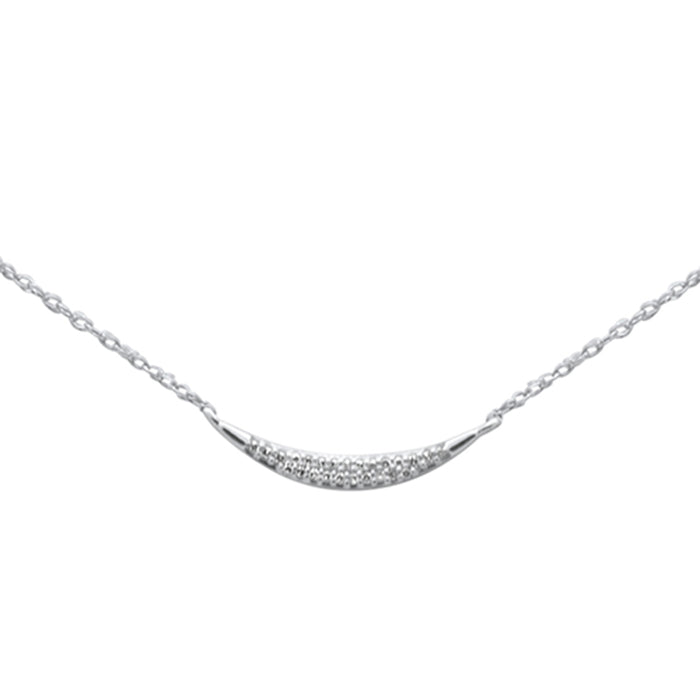 .04ct G SI 14K White Gold Diamond Cresent Pendant Necklace 18"Long