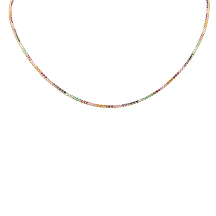 DIAMOND CLOSEOUT! 5.56ct G SI 14K Yellow Gold Diamond & Multi Color Gemstone Tennis Necklace 18"Long