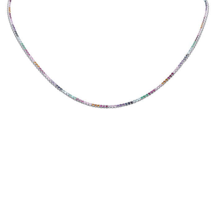 DIAMOND CLOSEOUT! 5.60ct G SI 14K White Gold Multi Color Gemstone Tennis Necklace 18"Long