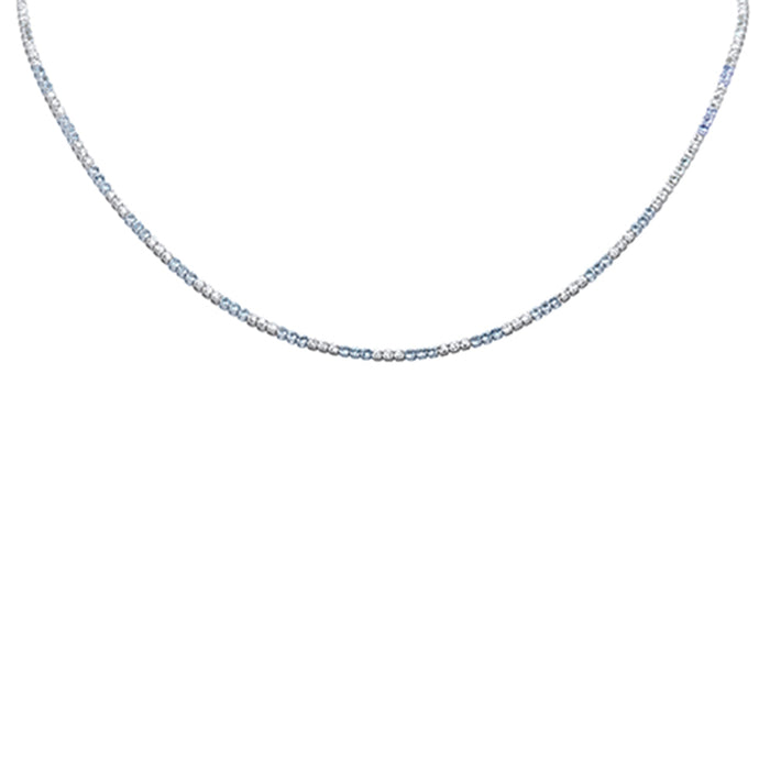 DIAMOND CLOSEOUT! 4.20ct G SI 14K White Gold Diamond & Aquamarine Gemstone Tennis Necklace 16+2" Ext