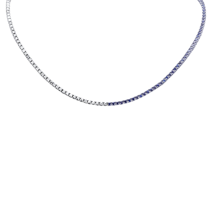 SPECIAL! 6.91ct G SI 14K White Gold Diamond & Blue Sapphire Trendy Tennis Necklace 16" Long