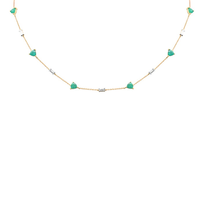 GEMSTONE CLOSEOUT! 3.13ct G SI 14K Yellow Gold Diamond & Green Emerald Gemstone Pendant Necklace 16 + 2" Ext