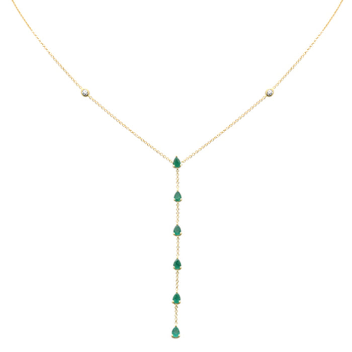 DIAMOND CLOSEOUT! .88ct G SI 14K Yellow Gold Diamond & Emerald Gemstone Lariat Necklace 16+2" Ext