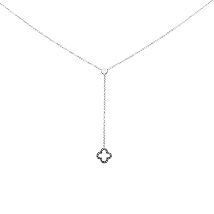 DIAMOND CLOSEOUT! .12ct G SI 14K White Gold Blue Sapphire Flower Drop Pendant Necklace 18"Long