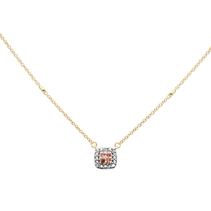 DIAMOND CLOSEOUT! .25ct G SI 14K Yellow Gold Diamond & Pink Tourmaline Pendant Necklace 16+2" Ext