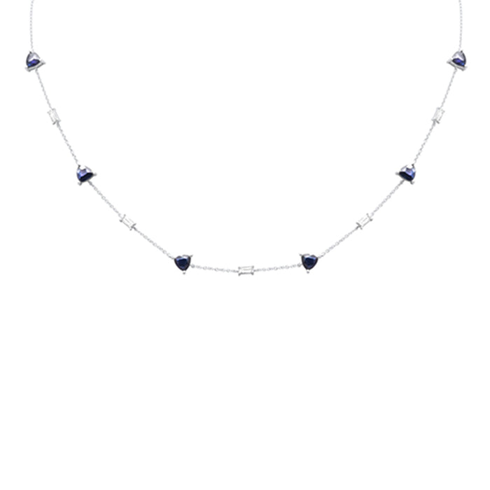 GEMSTONE CLOSEOUT! 3.90ct G SI 14K White Gold Diamond & Blue Sapphire Gemstone Pendant Necklace 16 + 2" Ext