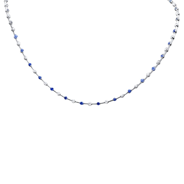 SPECIAL! 3.28ct G SI 14K White Gold Diamond & Blue Sapphire Necklace 16"Long