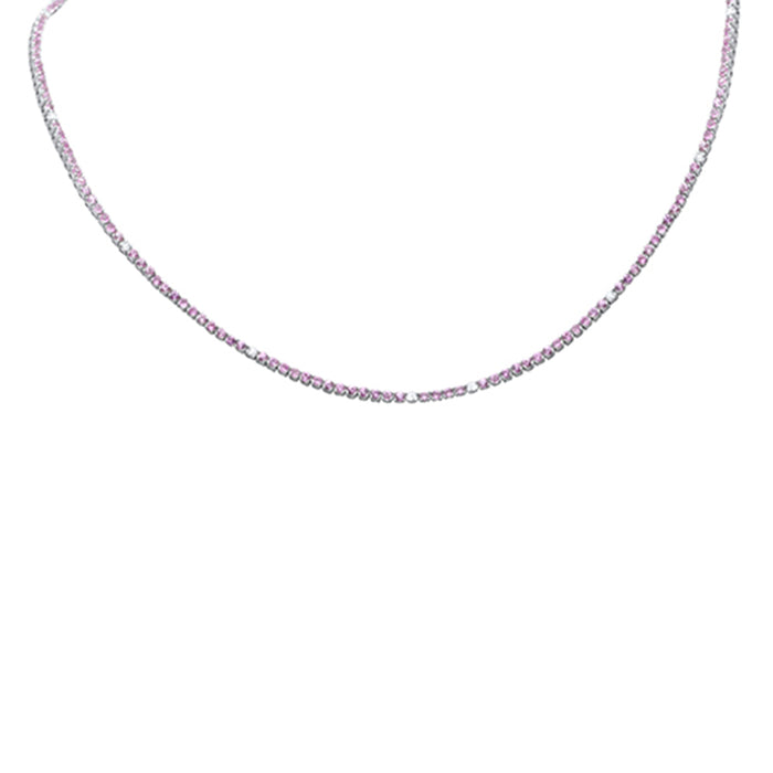 DIAMOND CLOSEOUT! .95ct G SI 14K White Gold Diamond & Pink Sapphire Tennis Necklace 14+2" Ext