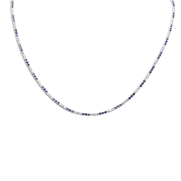 SPECIAL! 2.15ct,2.84ct G SI 14K White Gold Diamond & Blue Sapphire Tennis Necklace 16+2" Ext