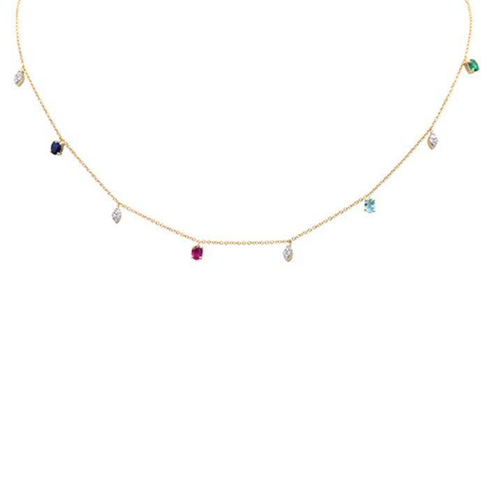 DIAMOND CLOSEOUT! 1.03ct G SI 14K Yellow Gold Diamond & Multi Color Gemstone Necklace 16+2" Ext