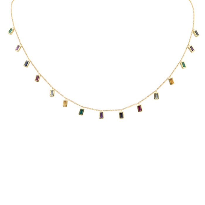 GEMSTONE CLOSEOUT! 1.91ct G SI 14K Yellow Gold Multi Color Gemstone Necklace 16+2" Ext
