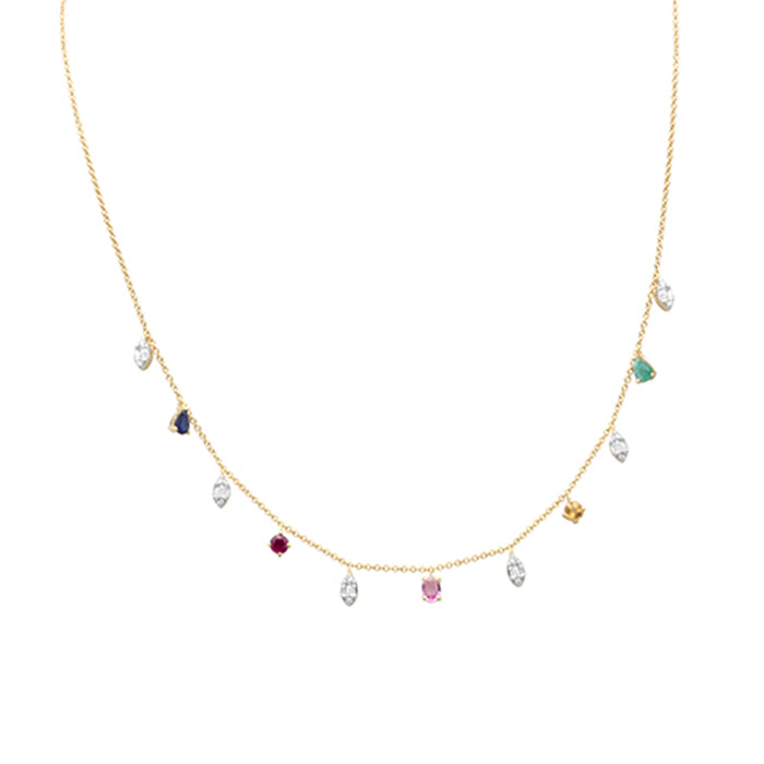 GEMSTONE CLOSEOUT! 1.01ct G SI 14K Yellow Gold Diamond & Multi Color Necklace 16+2" Ext