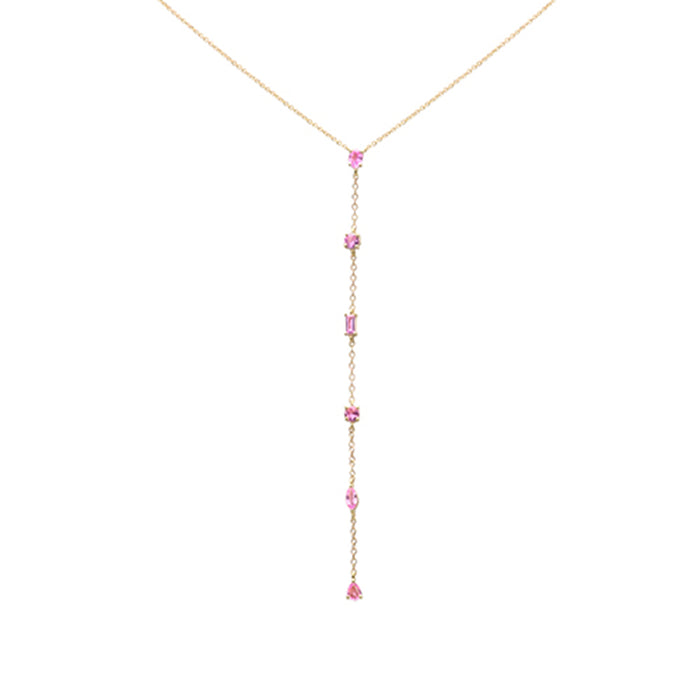 SPECIAL! 1.03ct G SI 14K Yellow Gold Pink Tourmaline Lariat Necklace 18"Long