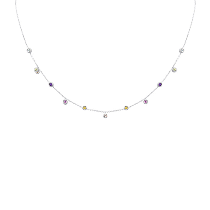 DIAMOND CLOSEOUT! .47ct G SI 14K White Gold Multi Color Gemstone Necklace 16 + 2" Ext