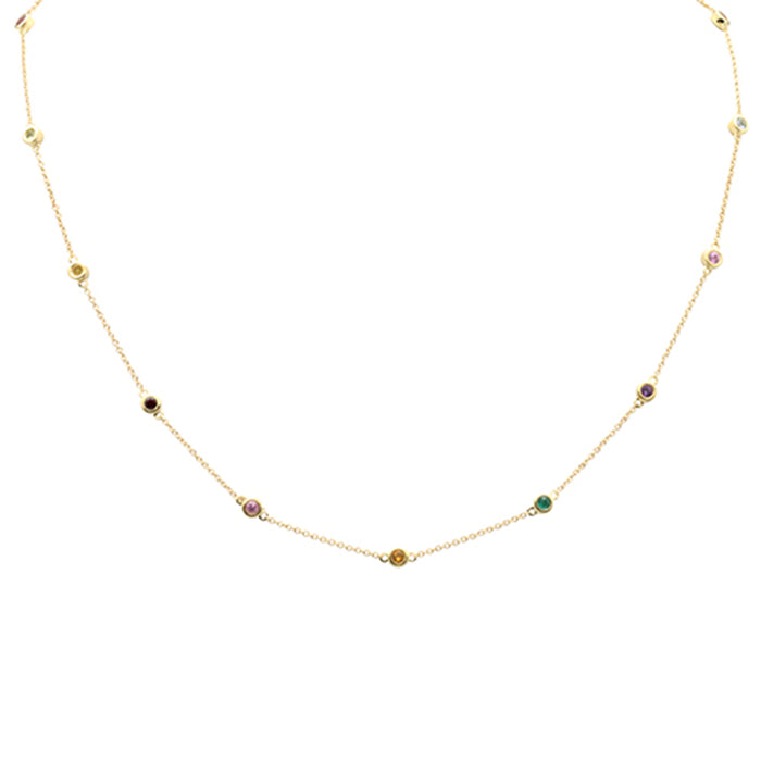 DIAMOND CLOSEOUT! .53ct G SI 14K Yellow Gold Multi Color Gemstone Necklace 16+2"Long