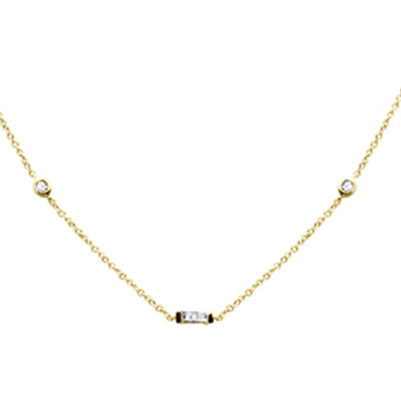 DIAMOND CLOSEOUT! .13ct G SI 14K Yellow Gold Baguette Diamond Pendant Necklace 16" + 2" Ext