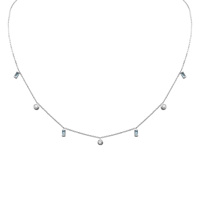 DIAMOND CLOSEOUT! .51ct G SI 14K White Gold Diamond & Aquamarine Gemstone Necklace 16" + 2" Ext