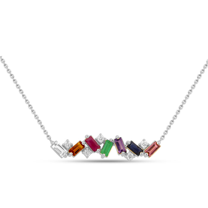 DIAMOND CLOSEOUT! 1.00ct G SI 14K White Gold Diamond & Multi Color Gemstone Necklace 16" + 2" Ext