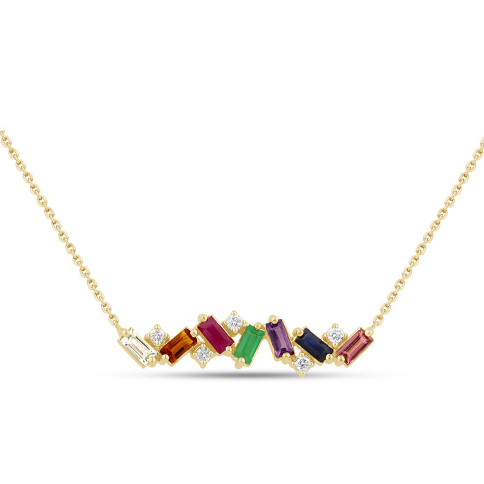 DIAMOND CLOSEOUT! 1.07ct G SI 14K Yellow Gold Diamond & Multi Color Gemstone Necklace 14" + 2" Ext