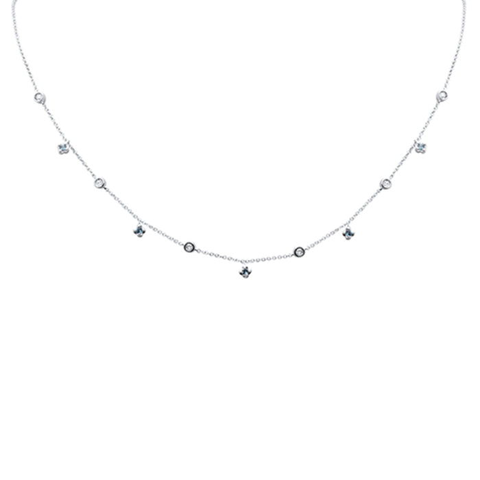 SPECIAL! .31ct G SI 14K White Gold Diamond & Aquamarine Gemstone Necklace 16" + 2" Ext