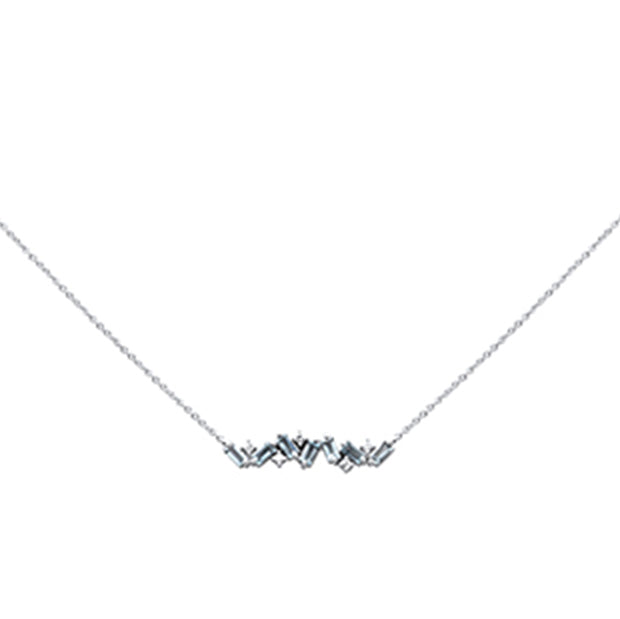 SPECIAL! .83ct G SI 14K White Gold Diamond Aquamarine Gemstone Necklace 16+"Long