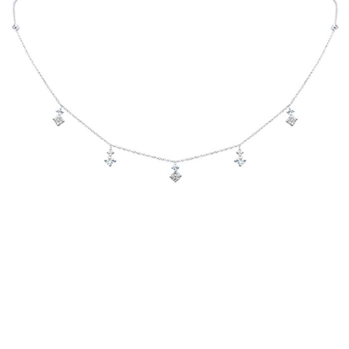 DIAMOND CLOSEOUT! .70ct G SI 14K White Gold Diamond & Aquamarine Gemstone Necklace 16" + 2" Ext
