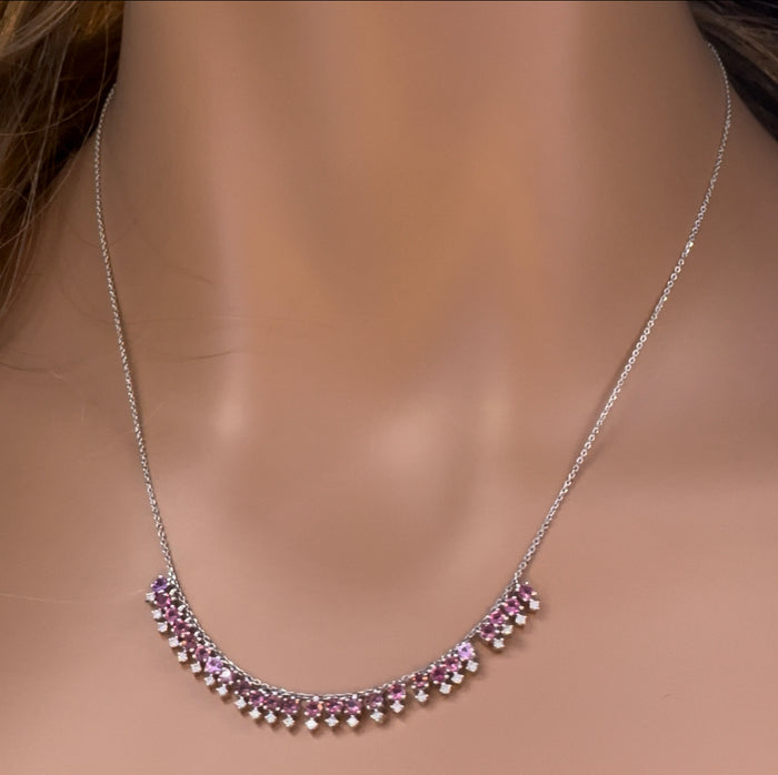 GEMSTONE CLOSEOUT! 1.96ct G SI 14K White Gold Diamond & Pink Tourmaline Dangling Necklace 16" + 2" Ext