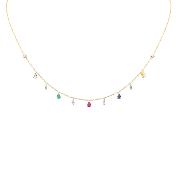 SPECIAL! 1.03ct G SI 14K Yellow Gold Diamond & Multi Color Gemstone Necklace 16" + 2" Ext