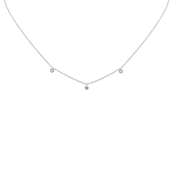 .08ct G SI 14K White Gold Diamond Aquamarine Gemstone Necklace 16" + 2" Ext