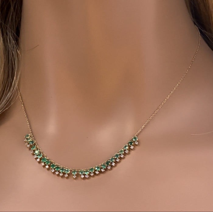 GEMSTONE CLOSEOUT! 1.60ct G SI 14K Yellow Gold Diamond & Emerald Gemstone Drop Necklace 16" + 2" Ext