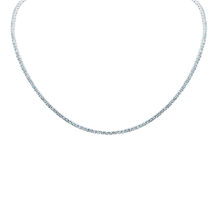 4.08ct G SI 14K White Gold Diamond Aquamarine Tennis Bracelet 12+4" Ext