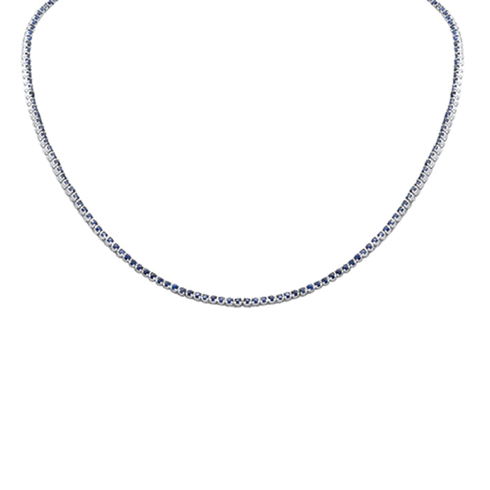 SPECIAL! 3.96ct G SI 14K White Gold Blue Sapphire Tennis Necklace 14+2" Ext