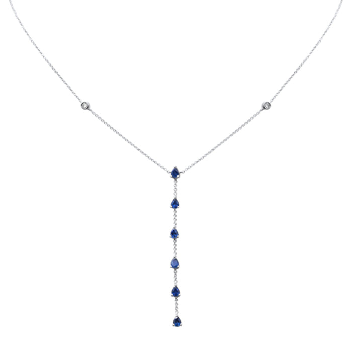 DIAMOND CLOSEOUT! 1.16ct G SI 14K White Gold Diamond & Blue Sapphire Drop Lariat Necklace 16+2" Ext