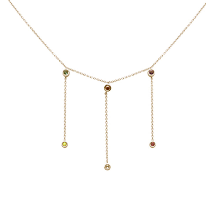 DIAMOND CLOSEOUT! .19ct G SI 14K Yellow Gold Multi Color Gemstone Dangling Necklace 16+2" Ext